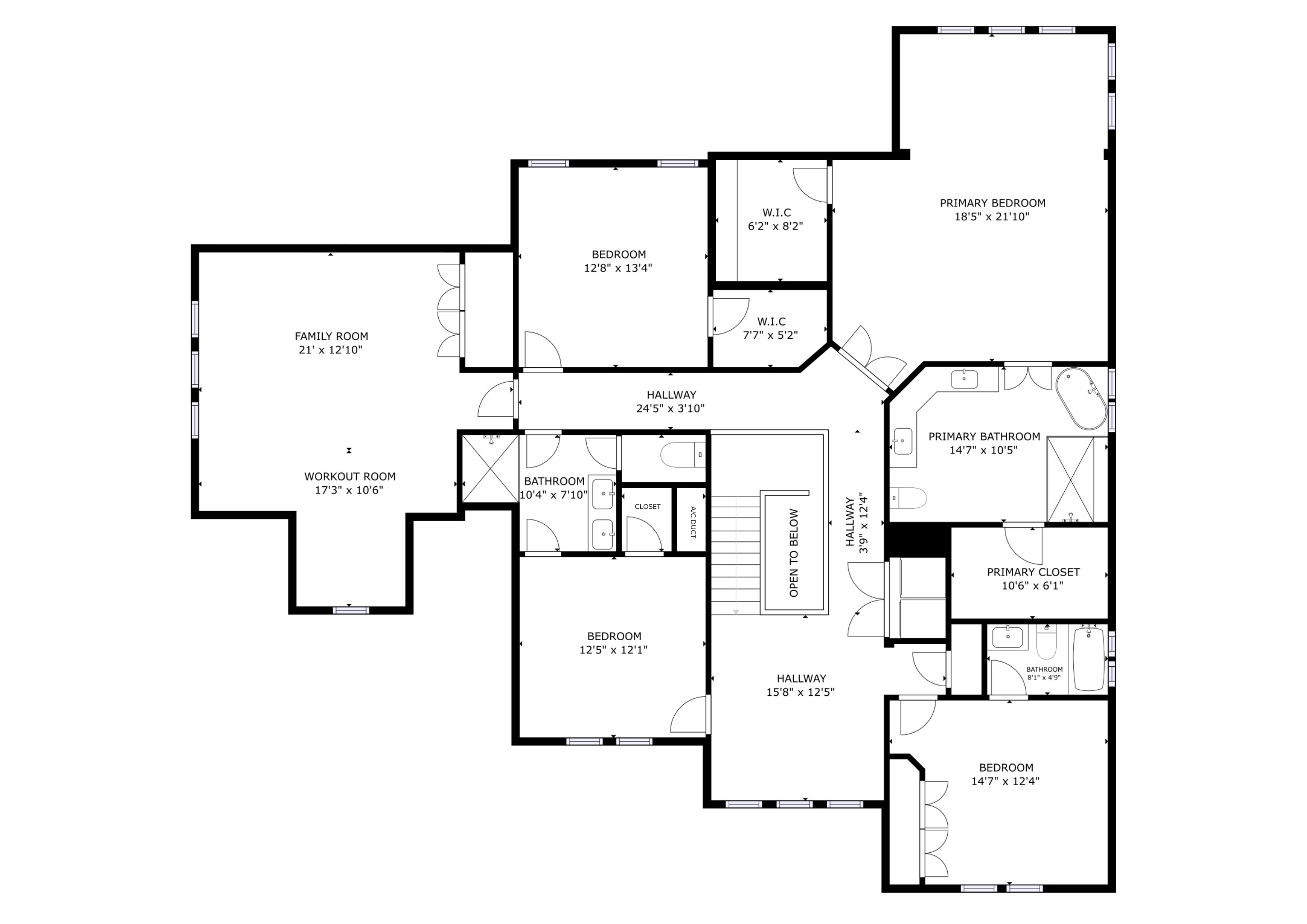 Second floor plan — primary suite, four bedrooms, loft and laundry